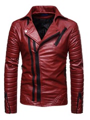 Vintage Biker Casual Red Leather Jacket Men